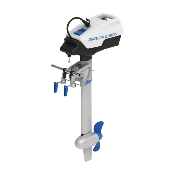 Electric outboard motor by epropulsion on a black background.