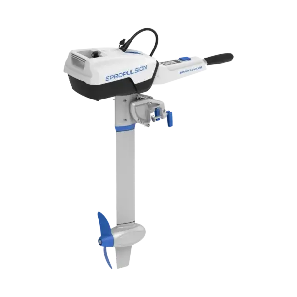 Spirit 1.0 Plus electric outboard boat motor on a white background.