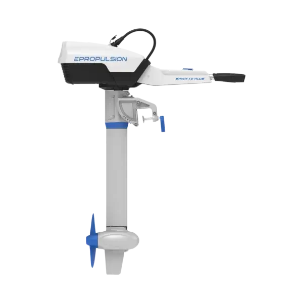Spirit 1.0 Plus electric outboard motor on a white background.
