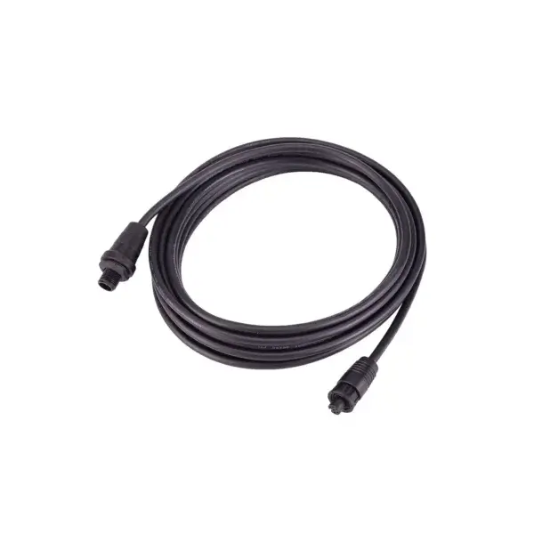 Black Communications Extension Cable (5m) with connectors on both ends for an electric boat motor.