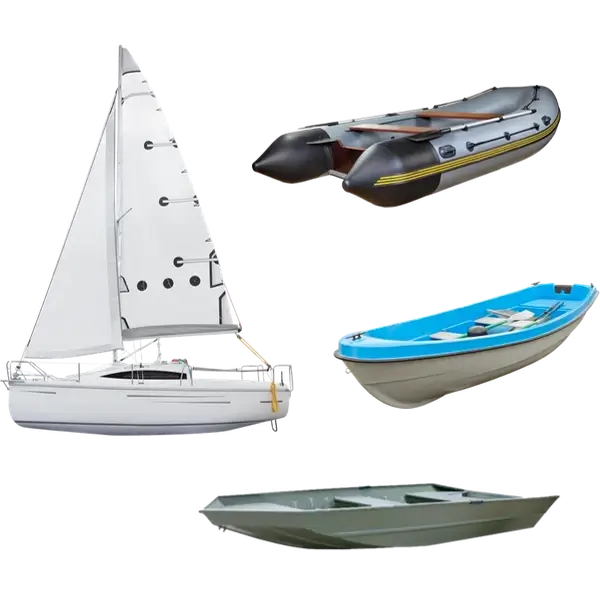 A composite image showcasing four different boats, each equipped with an ePropulsion electric motor: a white sailboat, a black and grey inflatable boat, a blue and white motorboat, and a green flat-bottomed fishing boat on a white background. Oceans EV