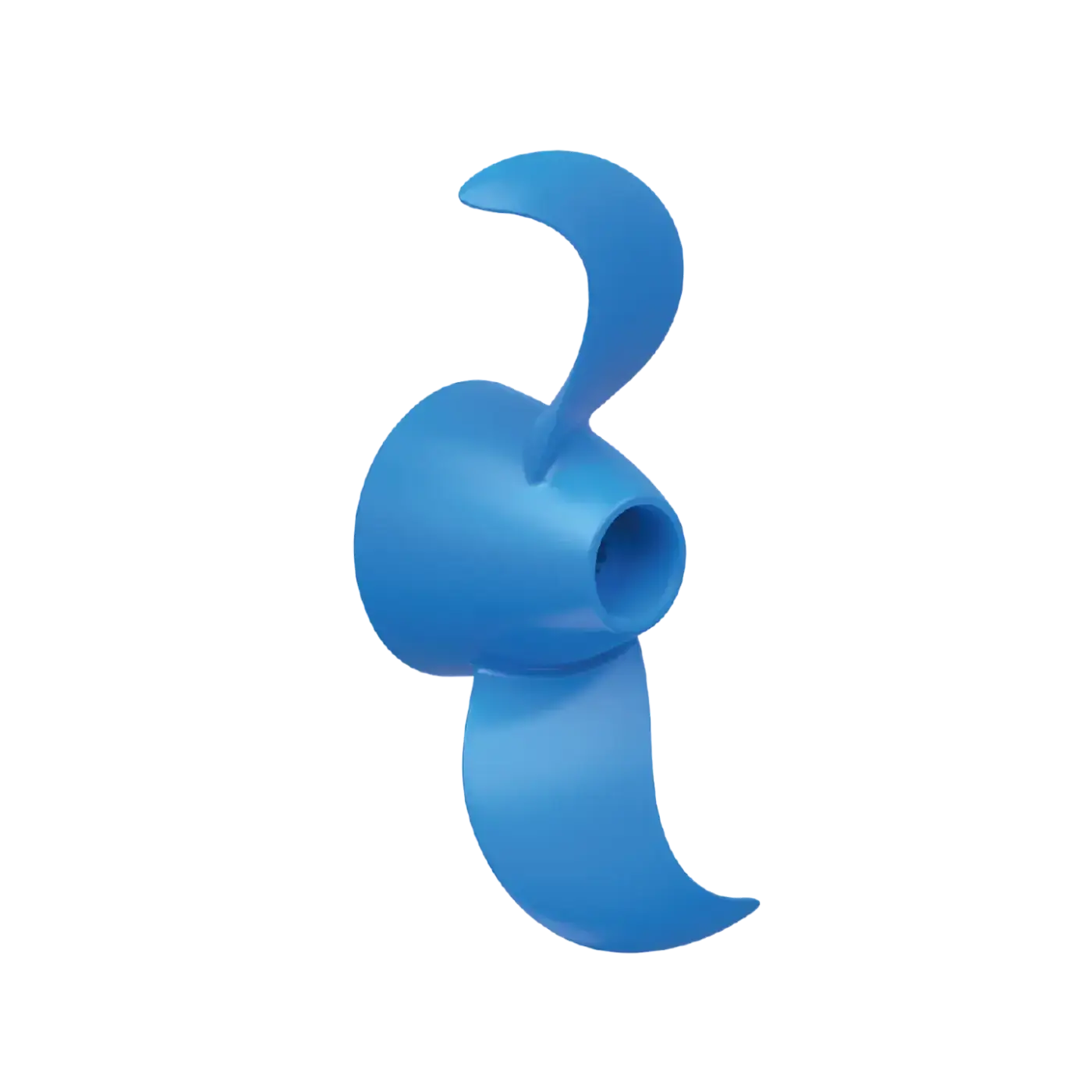 A blue plastic Spirit 2 Propeller with two curved blades is shown against a plain white background. Oceans EV