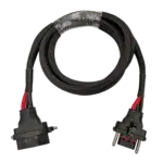 The Spirit 2 Battery Extension Cable is a black braided cord with a European two-prong plug and a rectangular power connector, coiled neatly with plastic wrap, made for use with Spirit 2 battery devices. Oceans EV